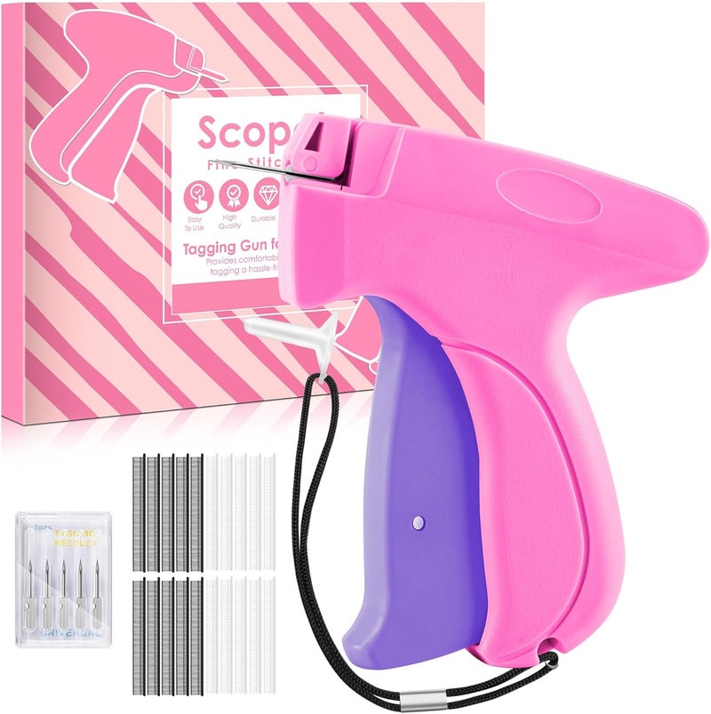 Scopck Stitch Gun for Clothes - Handheld Stitch Tag Gun Quick Clothing Fixer - Mini Sewing Kit Micro Tagging Gun - Includes 6 Needle, 1000 Black Fasteners and 1000 White Fasteners (Pink-Purple) - Image 1